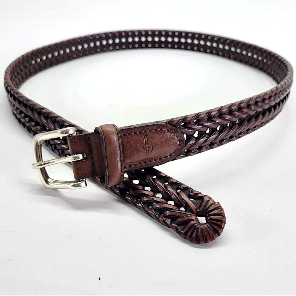 Dockers Brown Leather & PU Leather Woven Belt  38” L Adjustable Sz Silver Buckle - Picture 6 of 16